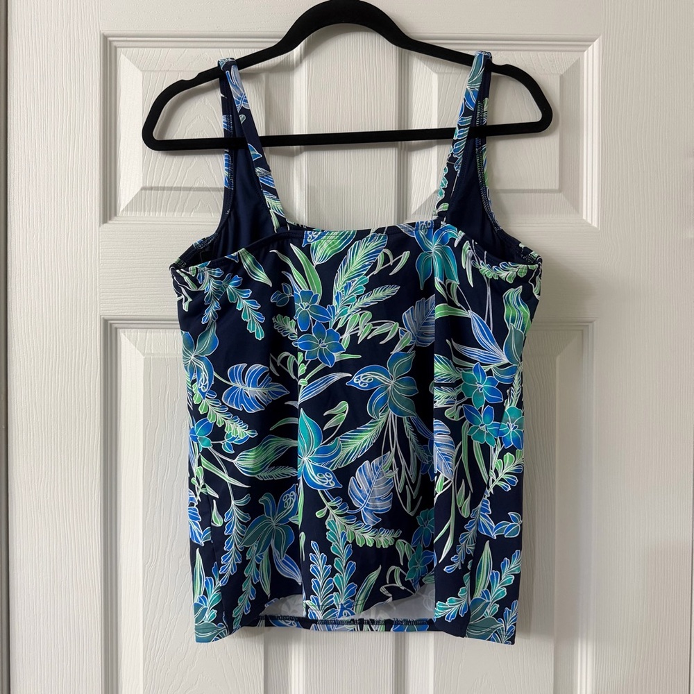 NWT Lands' End Blue Green Sea Lily Floral Square Neck Underwire Tankini Swim Top - Picture 2 of 6